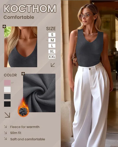 Vista 5 de Paquete de 4 camisetas térmicas sin mangas para mujer, con cuello en V, forro polar, sin mangas, cálido, chaleco de capa base
