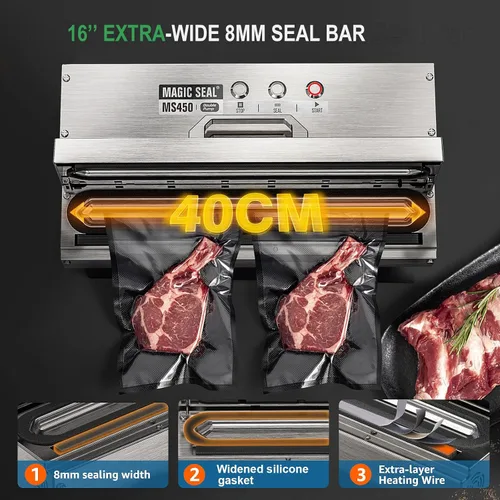 Vista 5 de MAGIC SEAL Sellador al vacío comercial de 16 pulgadas, máquina de envasado al vacío automática construida de acero inoxidable 304
