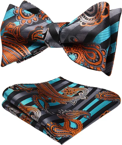 Vista 224 de HISDERN Pajaritas para hombre, corbatín de cachemira para hombre, corbata de lazo y bolsillo cuadrado, juego formal de esmoquin para boda