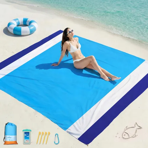 Vista 20 de Famstar Manta de playa de gran tamaño extra grande 78 x 81 pulgadas/10 x 9 pies, manta de playa impermeable a prueba de arena para 2-8 adultos