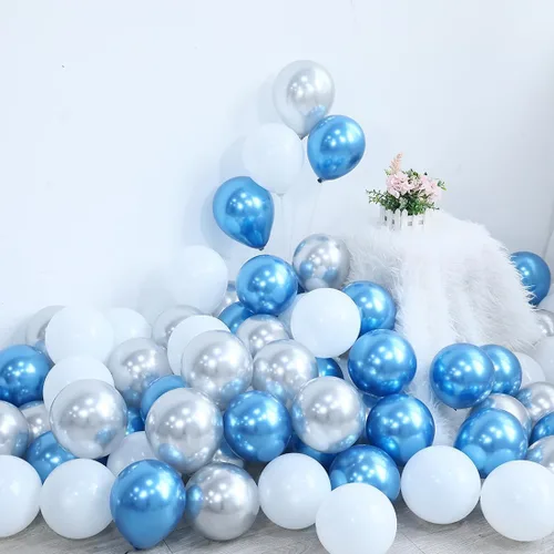 Vista 7 de Kit de arco de guirnalda de globos de copo de nieve azul - Globo de copo de nieve con globos de látex plateado azul blanco para el país