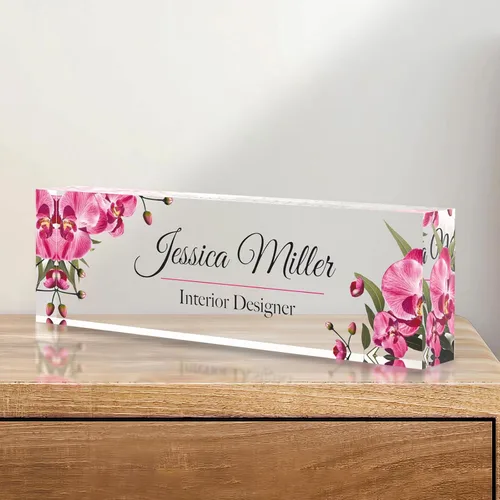 Vista 94 de Placa de identificación personalizada para escritorio, decoración de oficina de acrílico transparente con diseño de flores, decoraciones