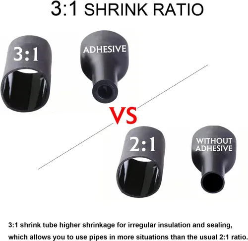 Vista 4 de Tubo termorretráctil negro 3:1 de doble pared con adhesivo marino forrado con pegamento impermeable para cables, protectores de cables, conectores