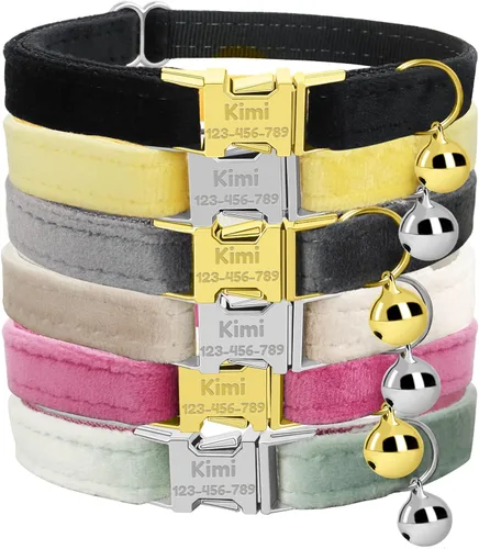 Vista 18 de Collar de gato personalizado con placa de nombre, collares ajustables de nailon resistente para identificación de gato con campana, personaliza