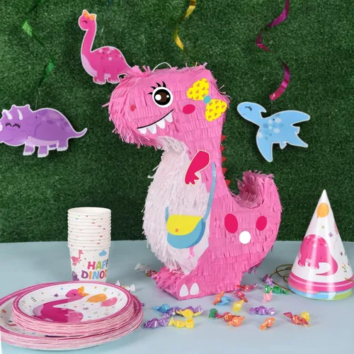 Vista 5 de Piñata de dinosaurio - Suministros de fiesta de cumpleaños de dinosaurios
