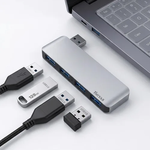 Vista 8 de Hub USB 3.0 del lado derecho, divisor USB sin cable de 4 puertos para laptop, diseño de enchufe directo, compatible con MacBook, portátiles