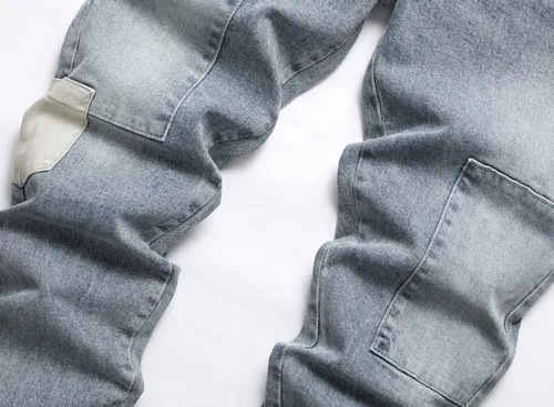 Vista 3 de FREDD MARSHALL Pantalones de mezclilla lavados estilo motociclista estilo hip hop, rasgados, desgastados, rasgados, desgastados, para hombre