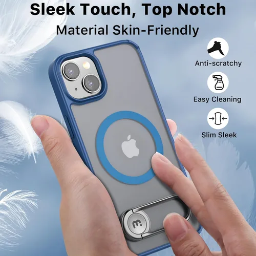 Vista 6 de MYBAT PRO Lunar Series - Funda para iPhone 15 Plus, compatible con MagSafe y soporte giratorio de metal, parte trasera dura mate translúcida