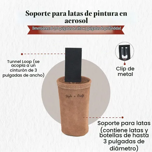 Vista 4 de Style n Craft Soporte para latas de pintura en aerosol, soporte para latas de pintura en aerosol de cuero de gamuza resistente, color marrón oscuro