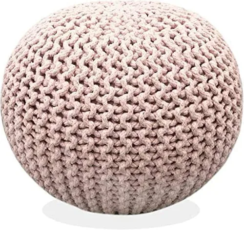 Vista 13 de FRELISH DECOR Puf redondo otomano tejido a mano 100% algodón, taburete de pie, puf de punto, silla de piso para sala de estar y dormitorio