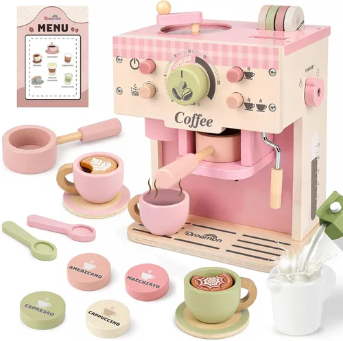 Vista 7 de Cafetera de juguete, accesorios de cocina de madera para niños, juego de simulación, verde