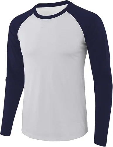 Vista 19 de Camiseta de béisbol para hombre, manga larga, cuello redondo, algodón, raglán, casual, dinámica
