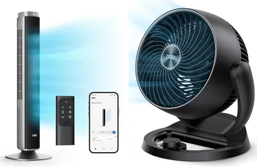 Vista 8 de Dreo Paquete de ventiladores circuladores de torre y aire, ventilador de piso oscilante de 90° sin aspas de 42 pulgadas y ventilador de mesa de 13