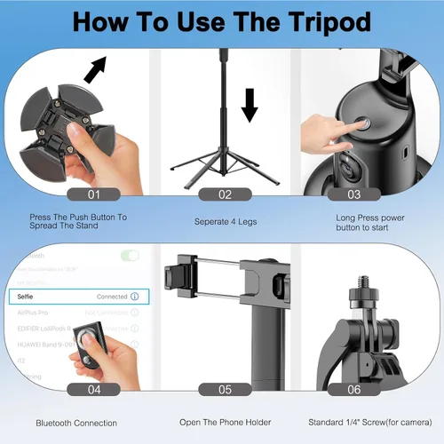 Vista 9 de Trípode para selfie con seguimiento facial automático con cardán de seguimiento inteligente desmontable, sin aplicación para disparar, kits de fotos