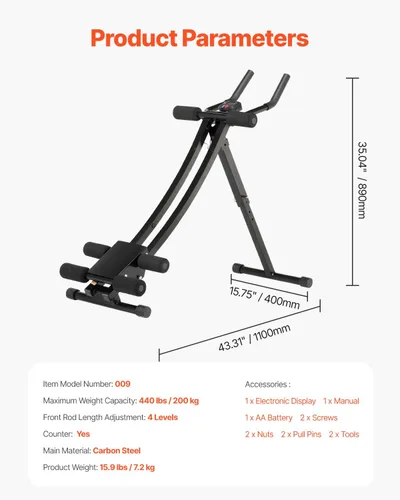 Vista 7 de VEVOR AB Workout Machine, Ab Workout Equipment at Home Gym, Core & Abdominal Trainers for Women, 440 lbs Weight Capacity Strength Training Ab