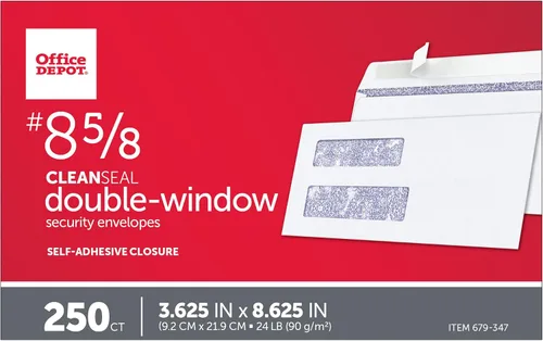 Vista 4 de Office Depot Sobres de doble ventana, #8 5/8 pulgadas (3 5/8 pulgadas x 8 5/8 pulgadas), blanco, autoadhesivo, caja de 250, 77159