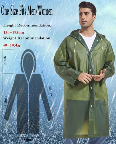 Vista 4 de 2 abrigos de lluvia de Borogo para adultos, chaquetas de lluvia reutilizables para hombres y mujeres
