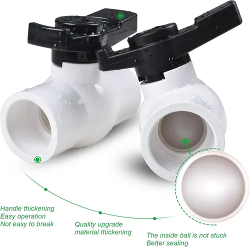 Vista 2 de Válvula de bola de PVC de 1 pulgada (paquete de 2), válvula de cierre con mango fácil de girar y excelente, clasificado a 150 PSI, enchufe de 1