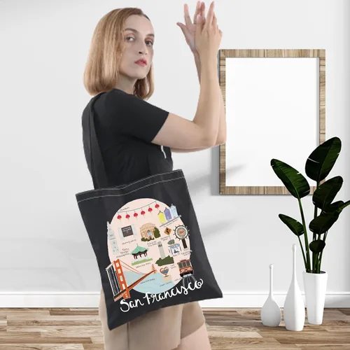 Vista 7 de LEVLO San Francisco Trip Tote Bag - Golden Souvenir Bolsa de comestibles reutilizable