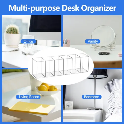 Vista 7 de Soporte acrílico para bolígrafo, 6 compartimentos, marcador de lápiz transparente, organizador de artículos de papelería para suministros de arte