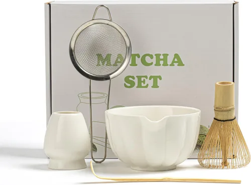 Vista 7 de Juego de batidor de matcha, juego de matcha incluye cuenco de cerámica para matcha, batidor de bambú, cuchara, soporte para Chasen, tamiz, kit