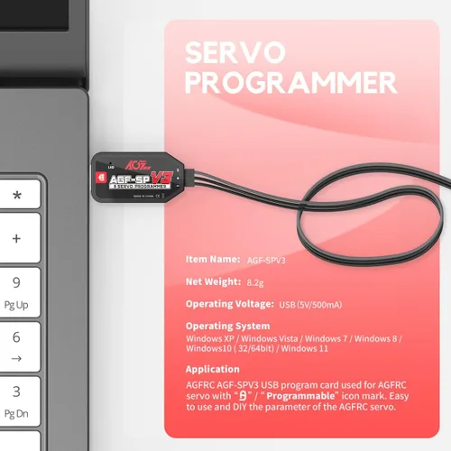 Vista 7 de AGFRC A73CHLW V2 70.5 lbs Servo de dirección RC sin núcleo de alto esfuerzo de torsión y programador servo AGF-SPV3