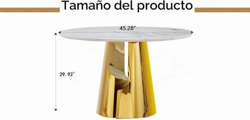 Vista 4 de SSLine Mesa de comedor redonda de mármol sintético blanco para 4-6, mesa de Mesa de oro blanco