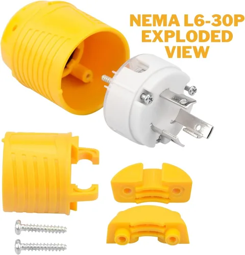 Vista 7 de Sintron NEMA L6-30P - Enchufe de bloqueo giratorio de 30 amperios, 250 voltios, 2 polos, 3 cables, listado ETL, conector de bloqueo de enchufe macho