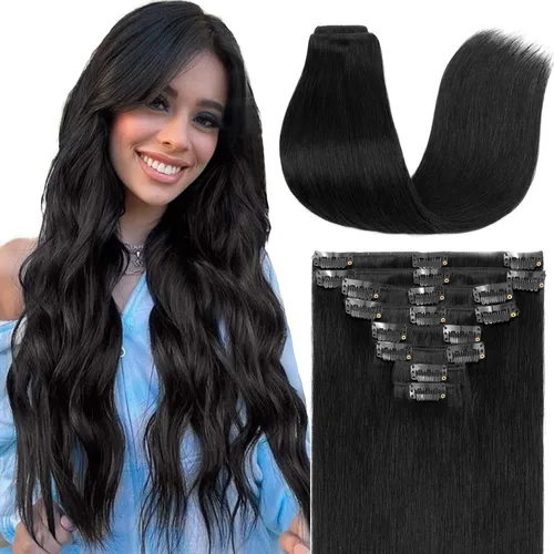 Vista 16 de S-noilite Extensiones de cabello humano con broches, cabello humano corto con clip, para mujer, cabello humano 100% Remy, cobertura de cabeza Marrón