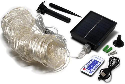 Vista 8 de Grand patio Tira de luces solares para exteriores, 115 pies, 350 LED, impermeable, 8 modos con atenuador y temporizador, luces solares para patio