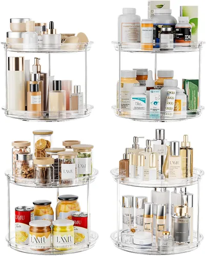 Vista 11 de LAMU Lazy Susan - Organizador giratorio de 2 niveles para gabinete, estante de especias giratorio de 9 pulgadas para cocina, despensa, encimera