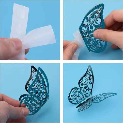 Vista 3 de AIEX 24 adornos de mariposa 3D con 3 tamaños diferentes (índigo)