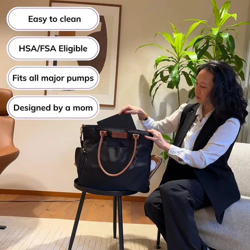 Vista 6 de Sarah Wells Abby - Extractor de leche, Negro, 1 Unidad (Paquete de 1) Fits All Portable Pumps, Structured, Insulated Pockets, Real Leather Straps