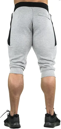 Vista 3 de FASKUNOIE - Pantalones deportivos cortos para hombre, pantalones capri casuales de algodón, pantalones cortos de 34 hasta por debajo de la rodilla