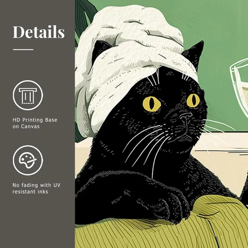 Vista 5 de Arte de Pared de Lienzo de Gato Negro Divertido para Baño, Lindo Estampado de Animales para Cuarto de Baño Inodoro Leyendo Periódico Humor