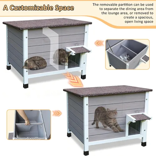 Vista 6 de Rockever Casa aislada para gatos, 100% aislada, para exteriores, para invierno, exteriores, para gatos salvajes, resistente a la intemperie, diseño