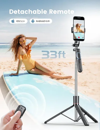 Vista 11 de Trípode para selfie stick de 67 pulgadas con luz, soporte de teléfono básico para iPhone y Samsung, trípode extensible todo en uno con control