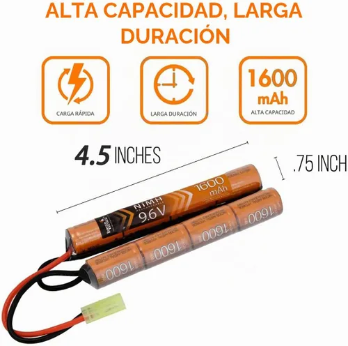 Vista 3 de Lancer Tactical Nimh Airsoft - Batería compatible con pistola AEG Airsoft (9,6 V, 1600 mAh Nunchuck)