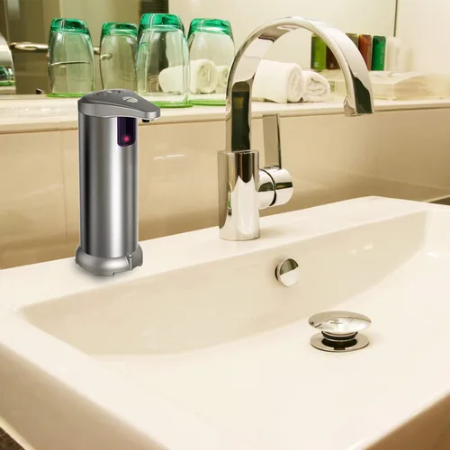 Vista 7 de Dispensador de jabón automático infrarrojo, dispensador de jabón sin contacto de acero inoxidable para baño, cocina, hotel, restaurante. 4 pilas AAA