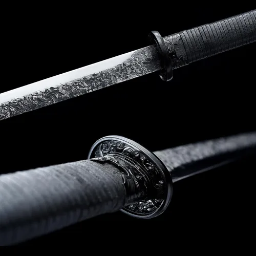 Vista 4 de 42.5" Forjado a mano T10 Acero de alto carbono Negro Dragon Tang Sword Dao