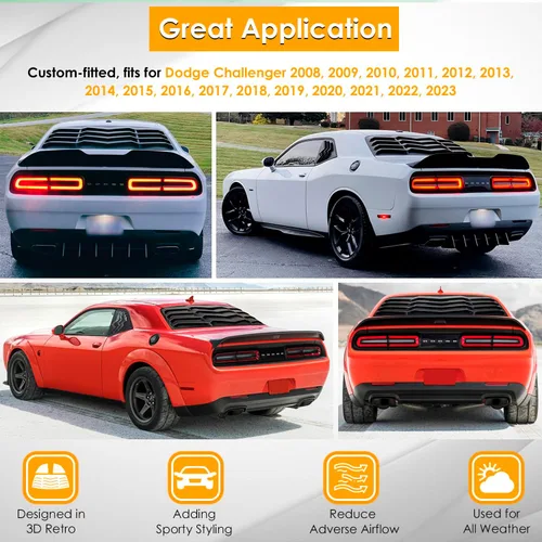 Vista 2 de Persianas de rejillas para ventanas laterales traseras para Dodge Challenger 2008 2009 2010 2012 2013 2014 2015 2016 2017 2018 2019 2020 2021 2022