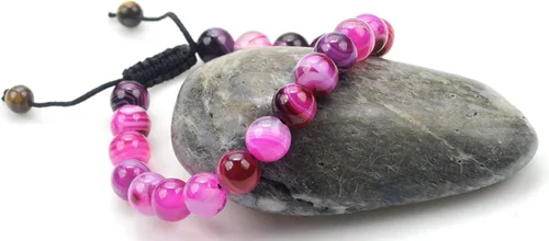 Vista 2 de Pulsera de piedras preciosas de ágata de Botswana, cuentas redondas, color magenta, ajustable, rosa, 7 "- 8 pulgadas de longitud, unisex