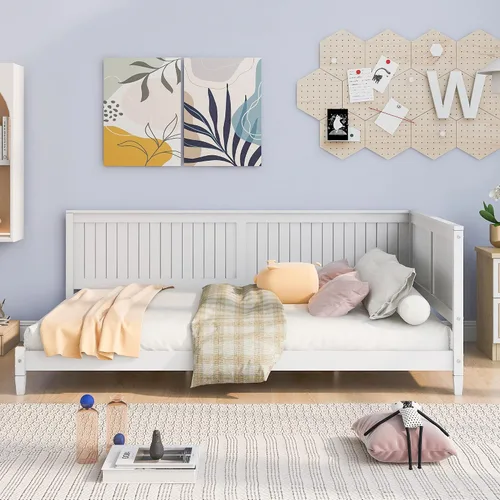 Vista 23 de Sofá cama de madera de diseño clásico, sofá cama, cama de plataforma, tamaño individual con salud y comodidad para dormitorio, estudio, sala