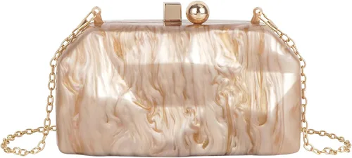 Vista 20 de Reberomantic - Bolso de mano para mujer con patrón de celosía, geométrico, con cadena, tipo clutch para la noche
