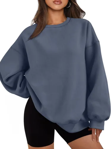 Vista 8 de EFAN Sudaderas de gran tamaño para mujer, cuello redondo, casuales, para Albaricoque