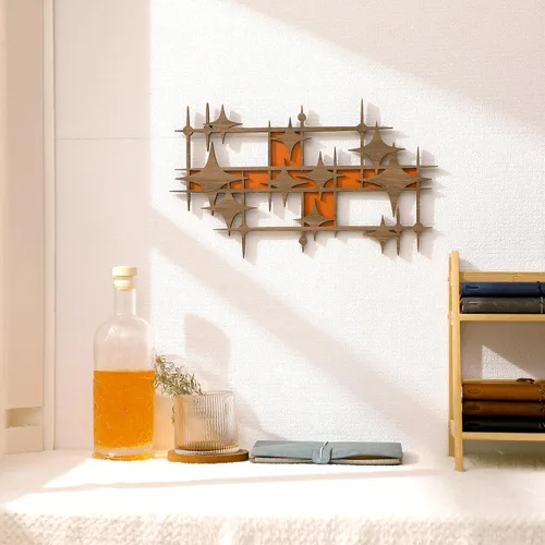 Vista 3 de BrightRow Decoración de pared de madera de mediados de siglo, diseño de explosiones de estrellas grandes, escultura retro de paneles de explosión