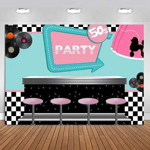 Vista 7 de 50's Soda Shop - Telón de fondo de vinilo para fiestas de regreso a los años 50, 5 x 3 pies con temática de los años 50, cartel para sesión de fotos
