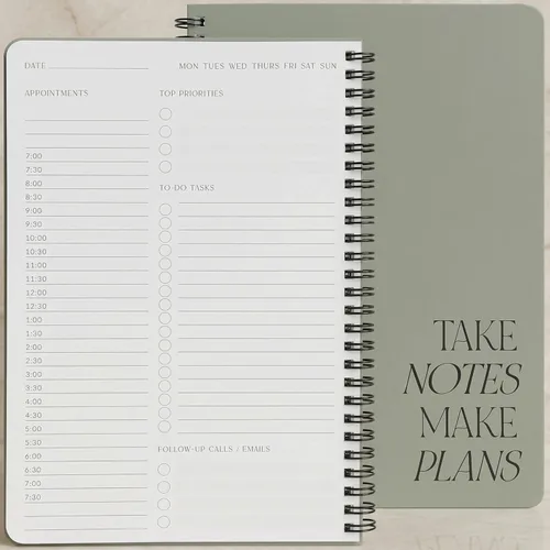 Vista 10 de Hermoso planificador diario y cuaderno con horario por horas, bloc de notas estético en espiral para organizar fácilmente tus tareas de trabajo