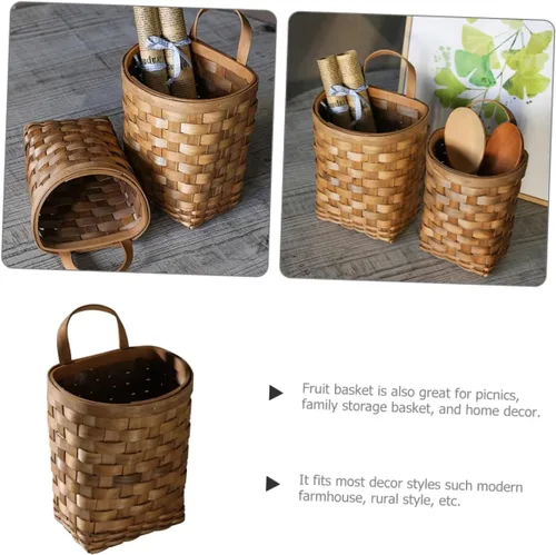 Vista 3 de Cesta grande tejida para colgar en la pared para almacenamiento decorativo de flores y verduras, decoración para cocina, jardín y picnics