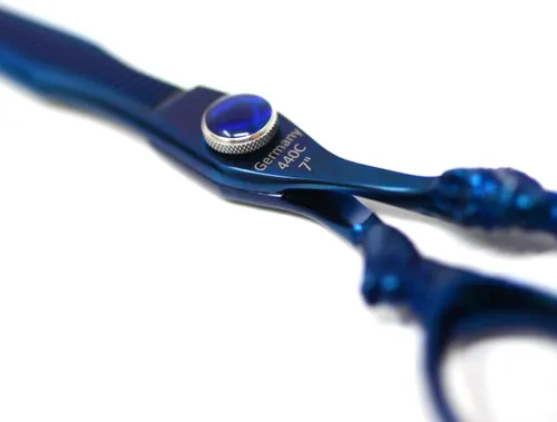 Vista 7 de PRO - Tijeras de peluquero afiladas con mango de dragón azul y tijeras de adelgazamiento, peso ligero, fabricado en Alemania, acero premium